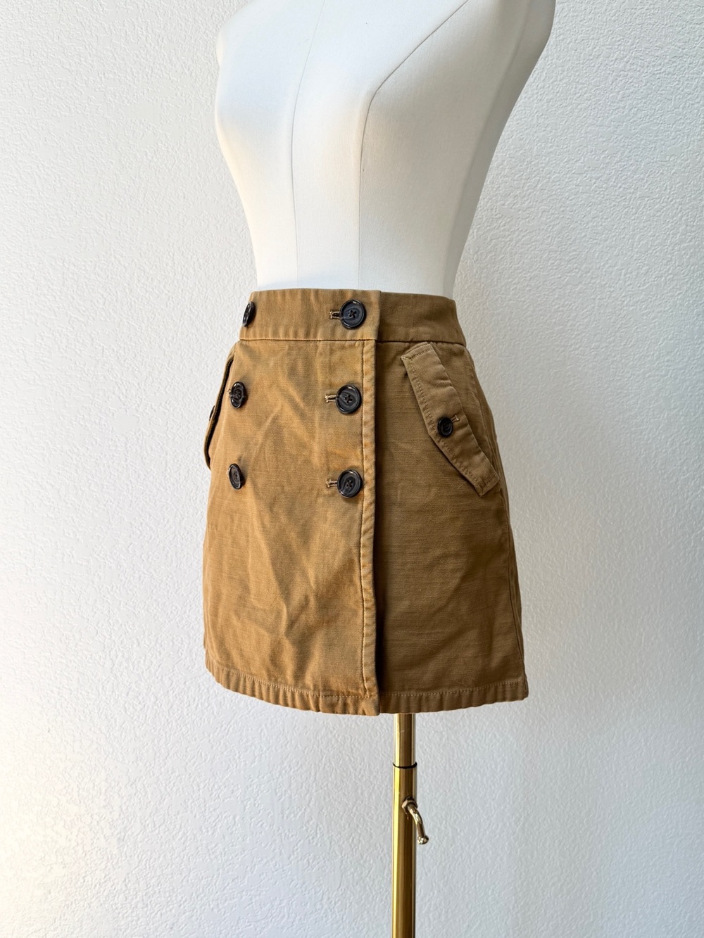 J.Crew Retro Mod Military Academia Camel Tan Button-Front Mini Skirt 2 Cotton - Picture 3 of 5
